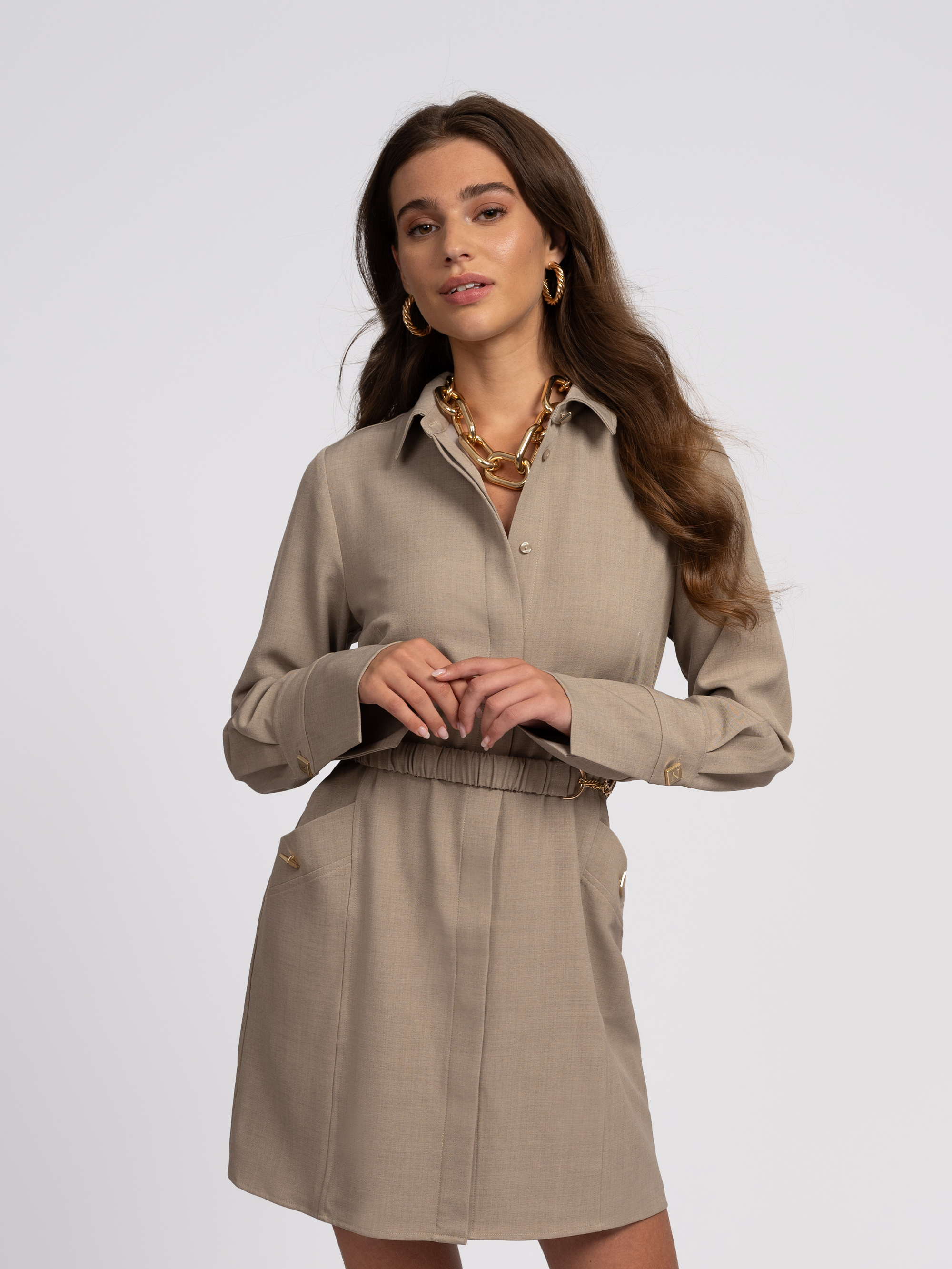 Melange dress with belt