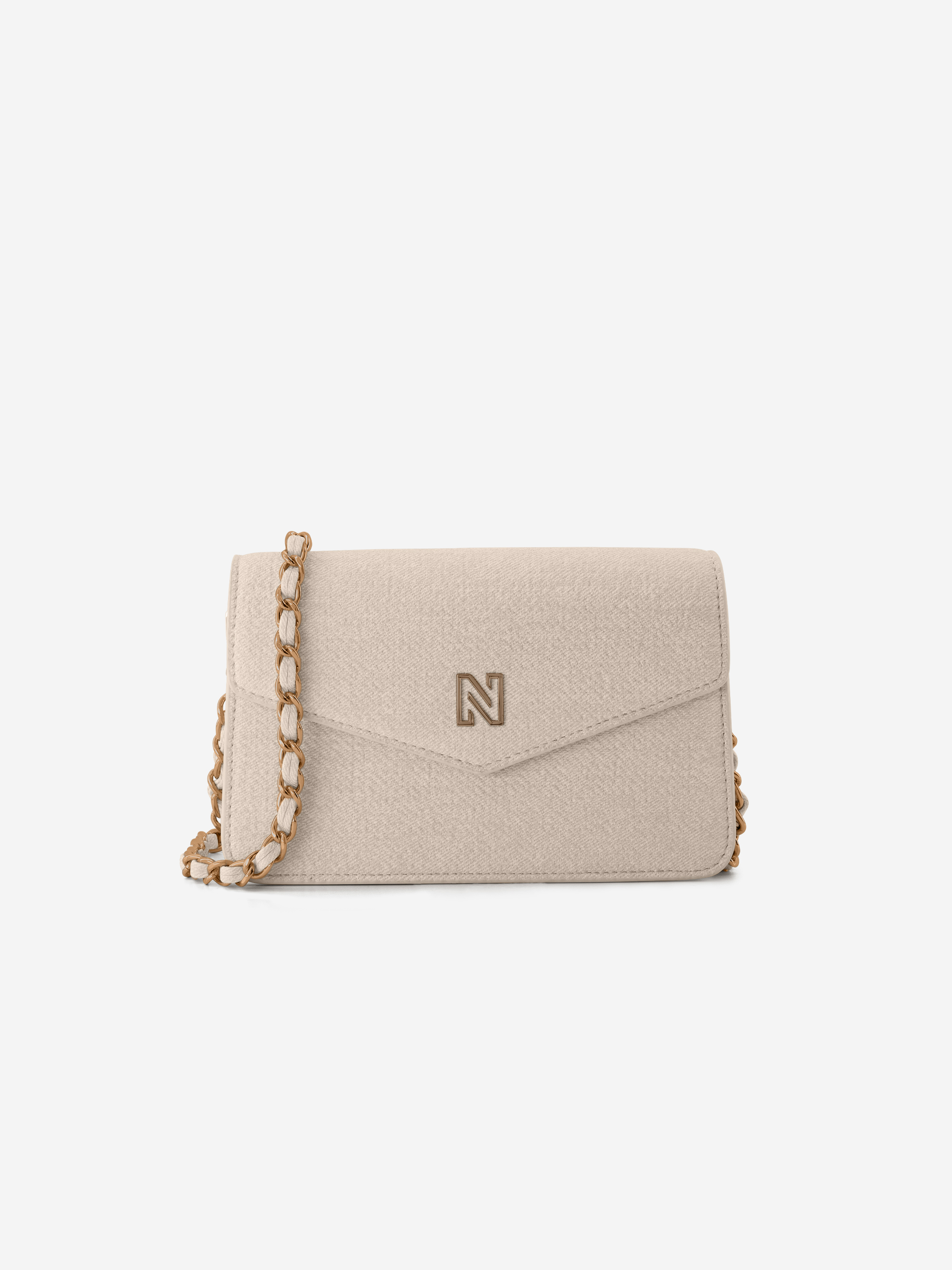 Denim shoulder bag with chain link