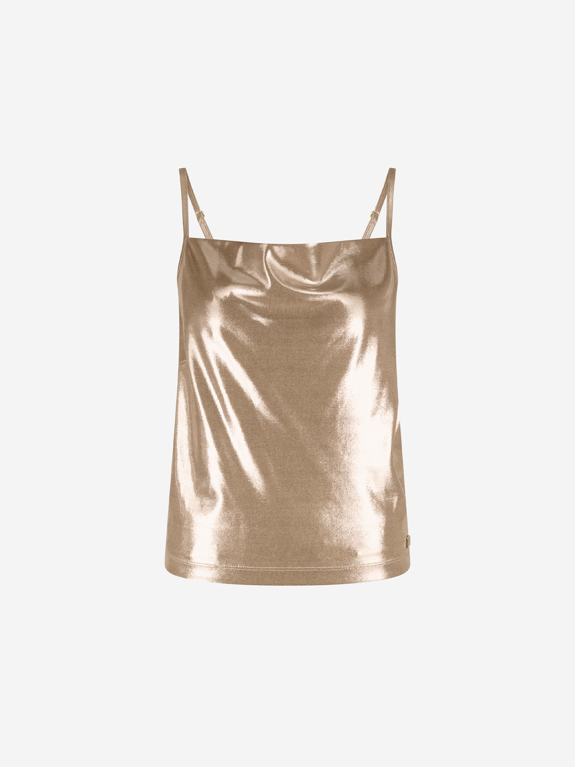 Metallic look top with waterfall neckline