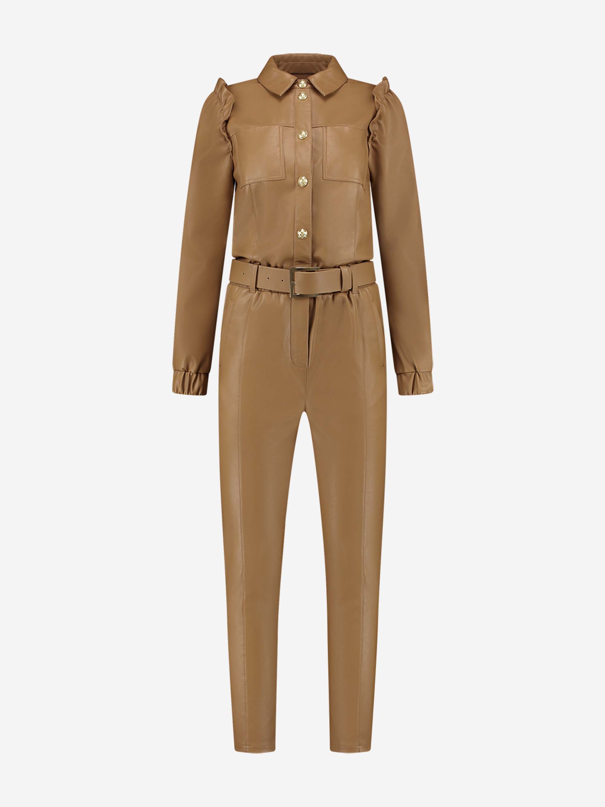 Vegan leather jumpsuit with belt