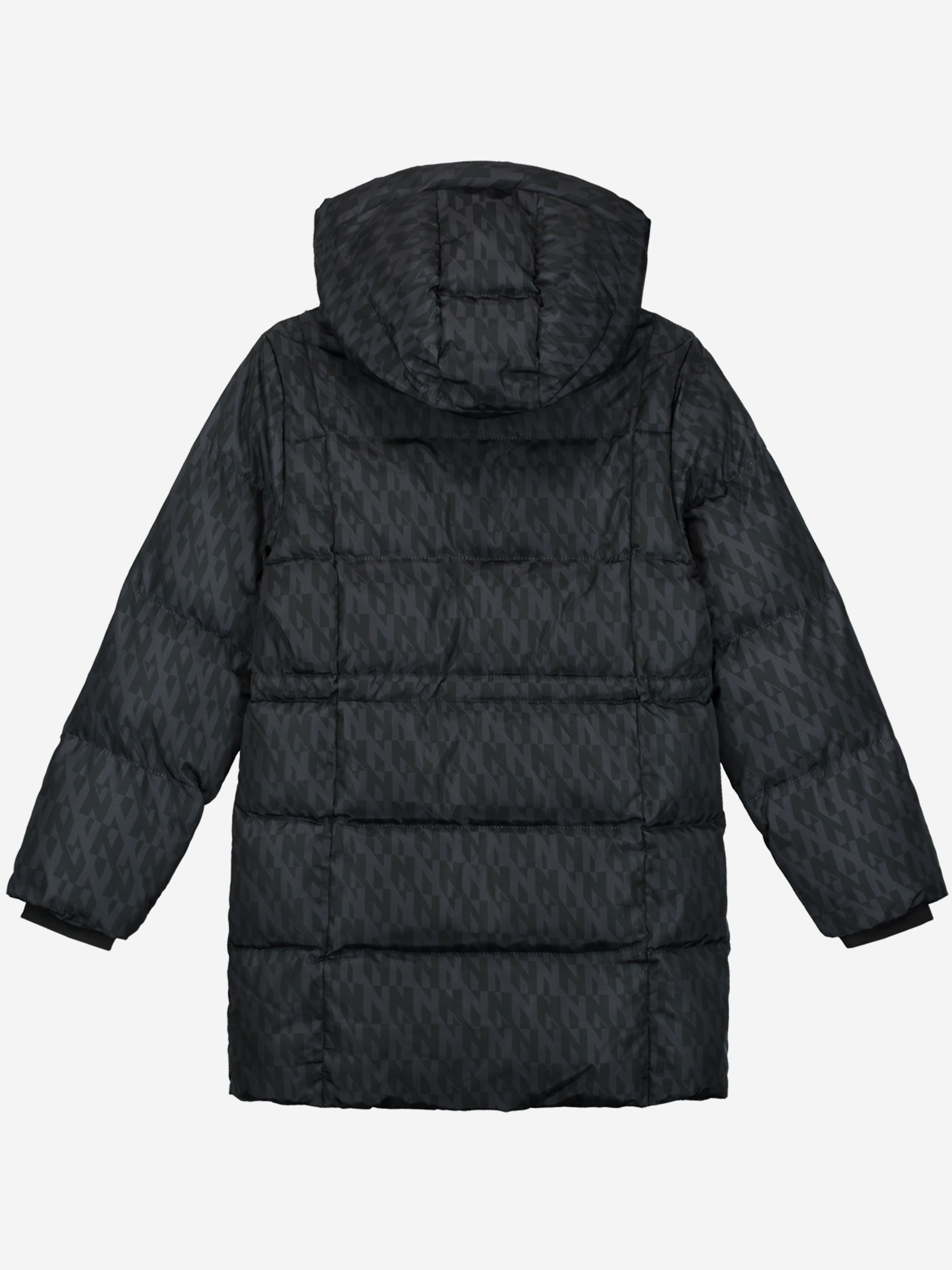 Puffer jacket with logo pattern and hood 