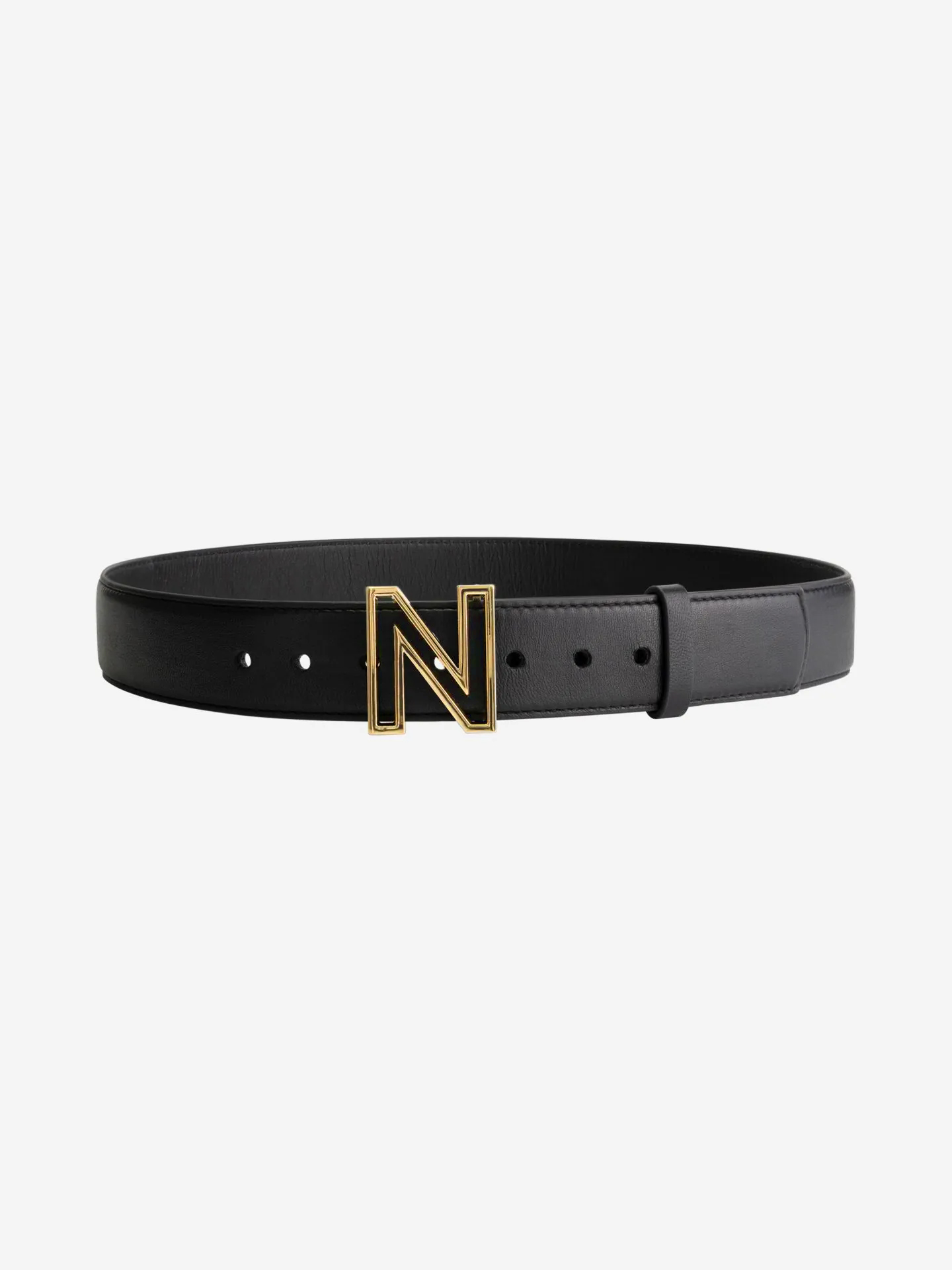 Leather belt with N-logo buckle