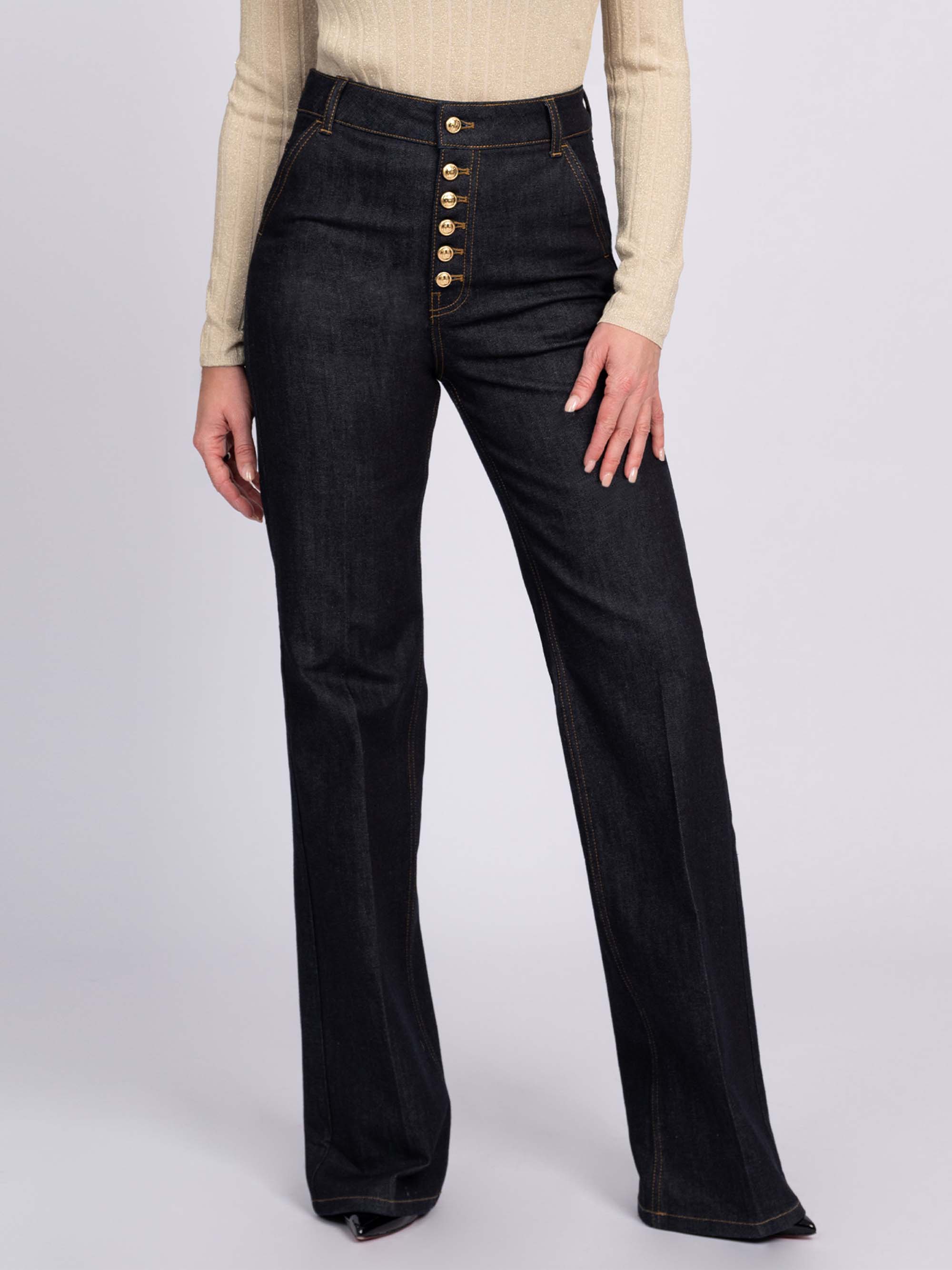 Straight leg jeans with row of buttons