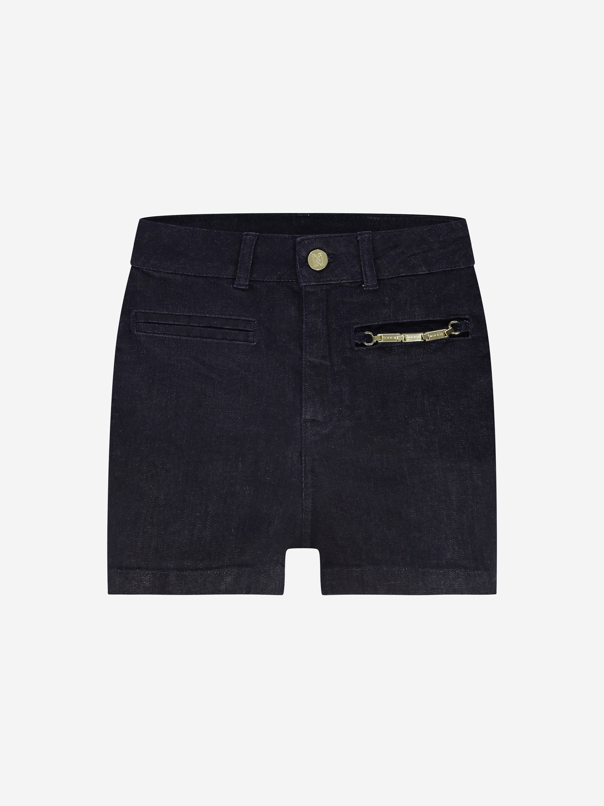 Denim short met kettingdetail