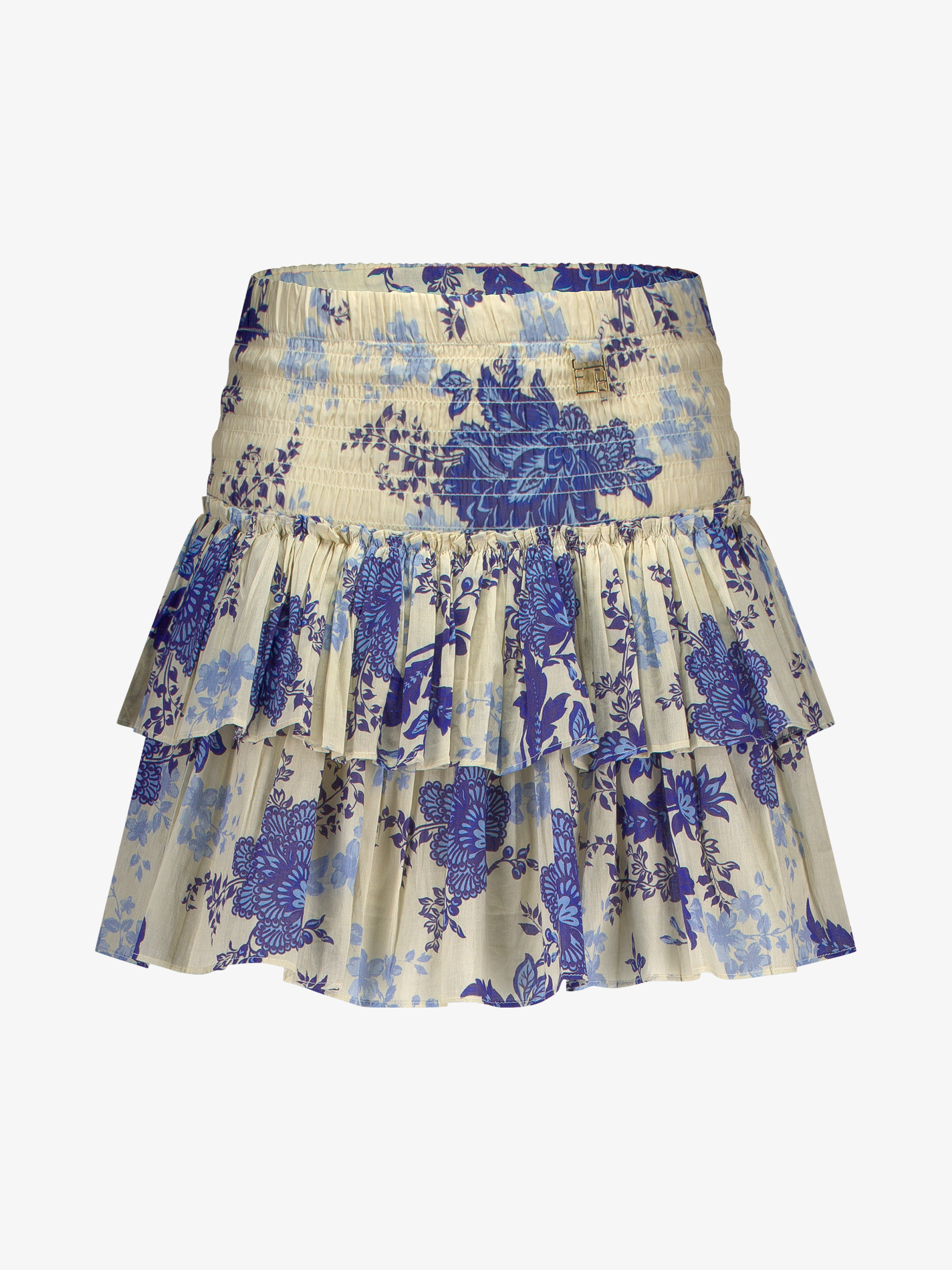 Layered skirt with floral print and smock