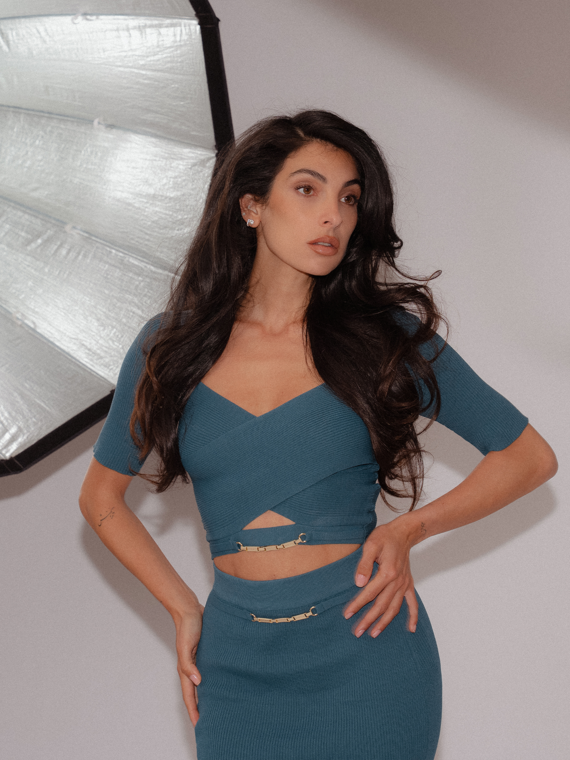 Ribbed cropped top with crossover detail
