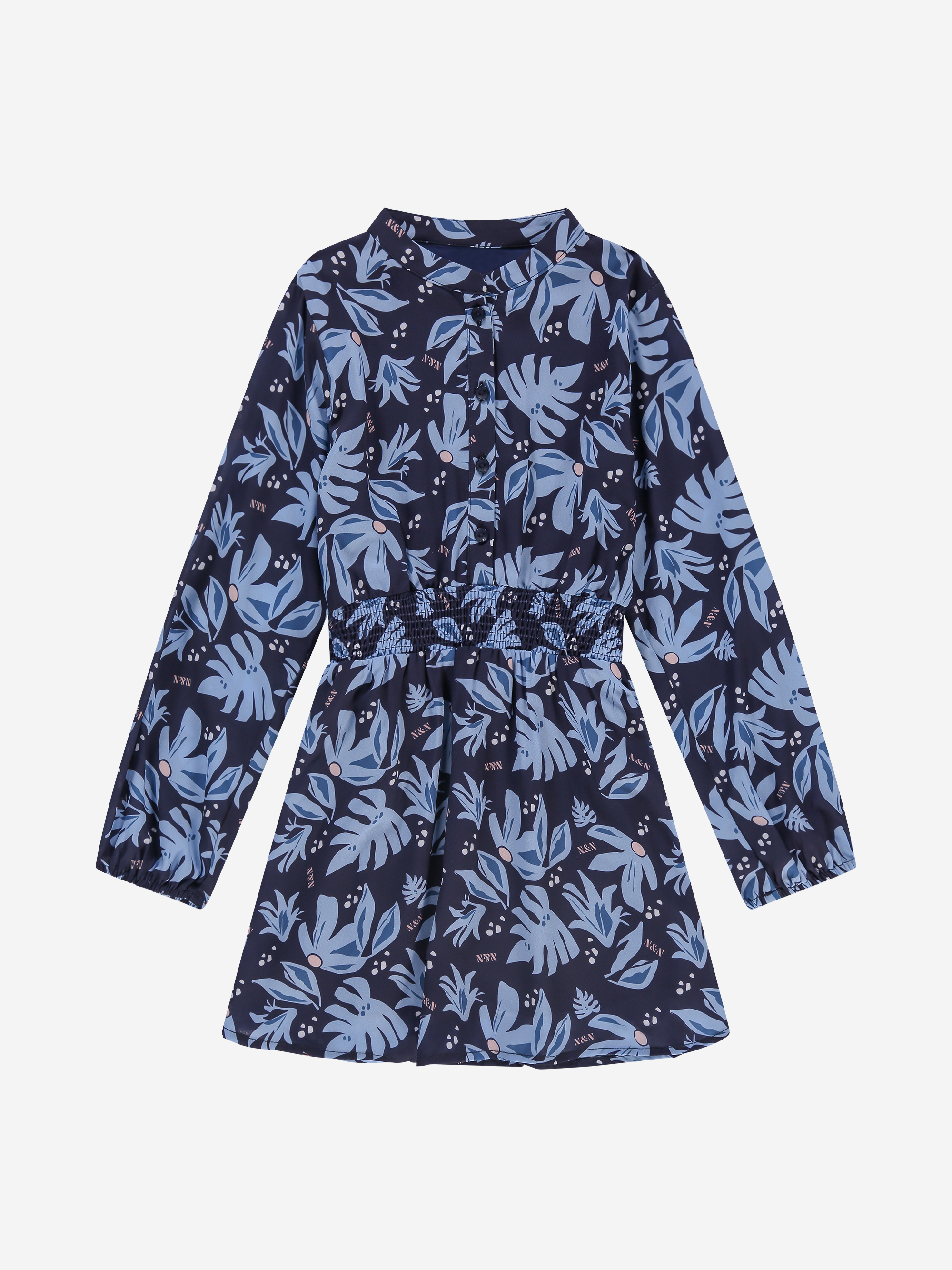 Short dress with floral print and elastic waistband