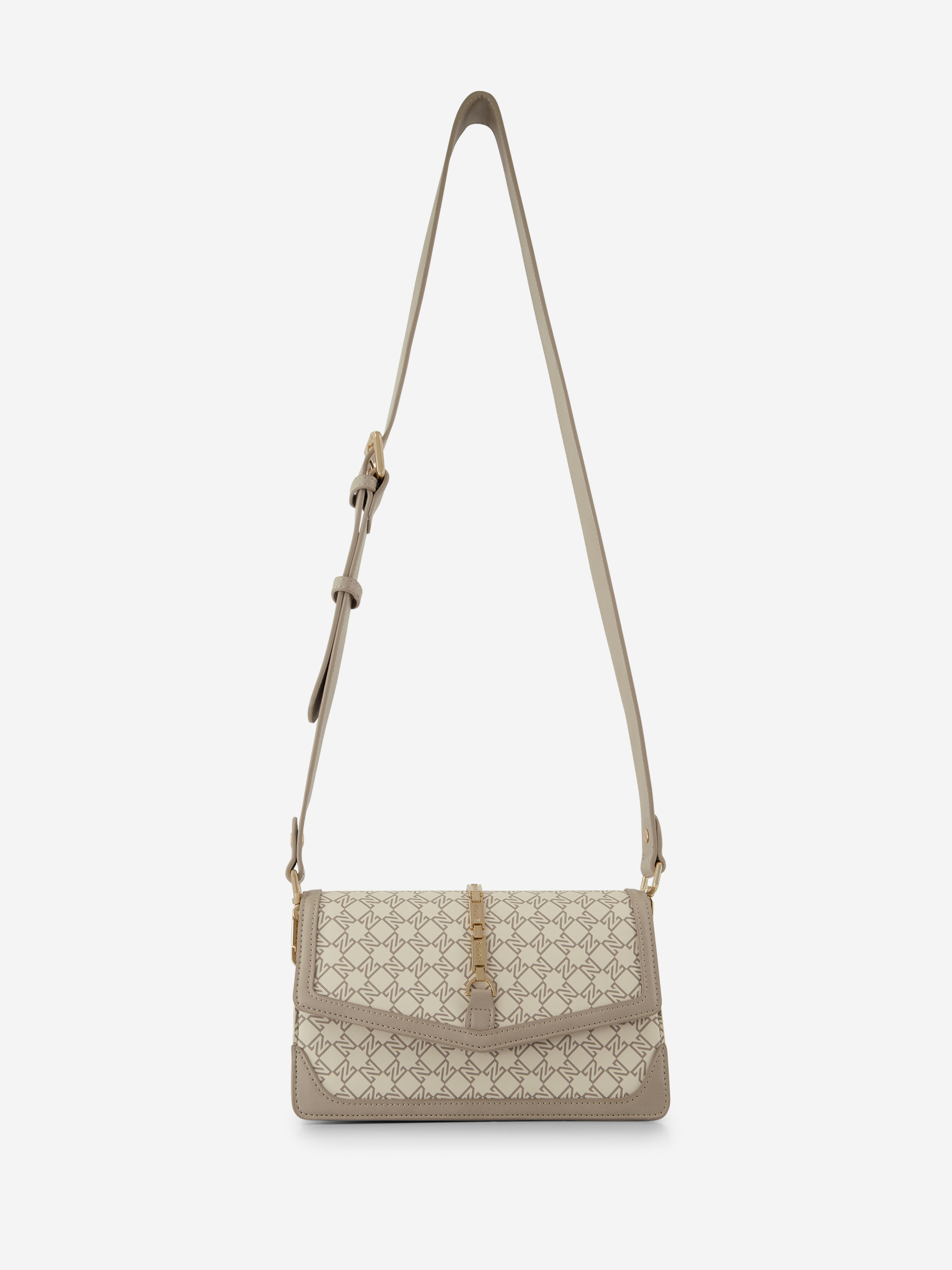 Shoulder bag with logo pattern and chain detail