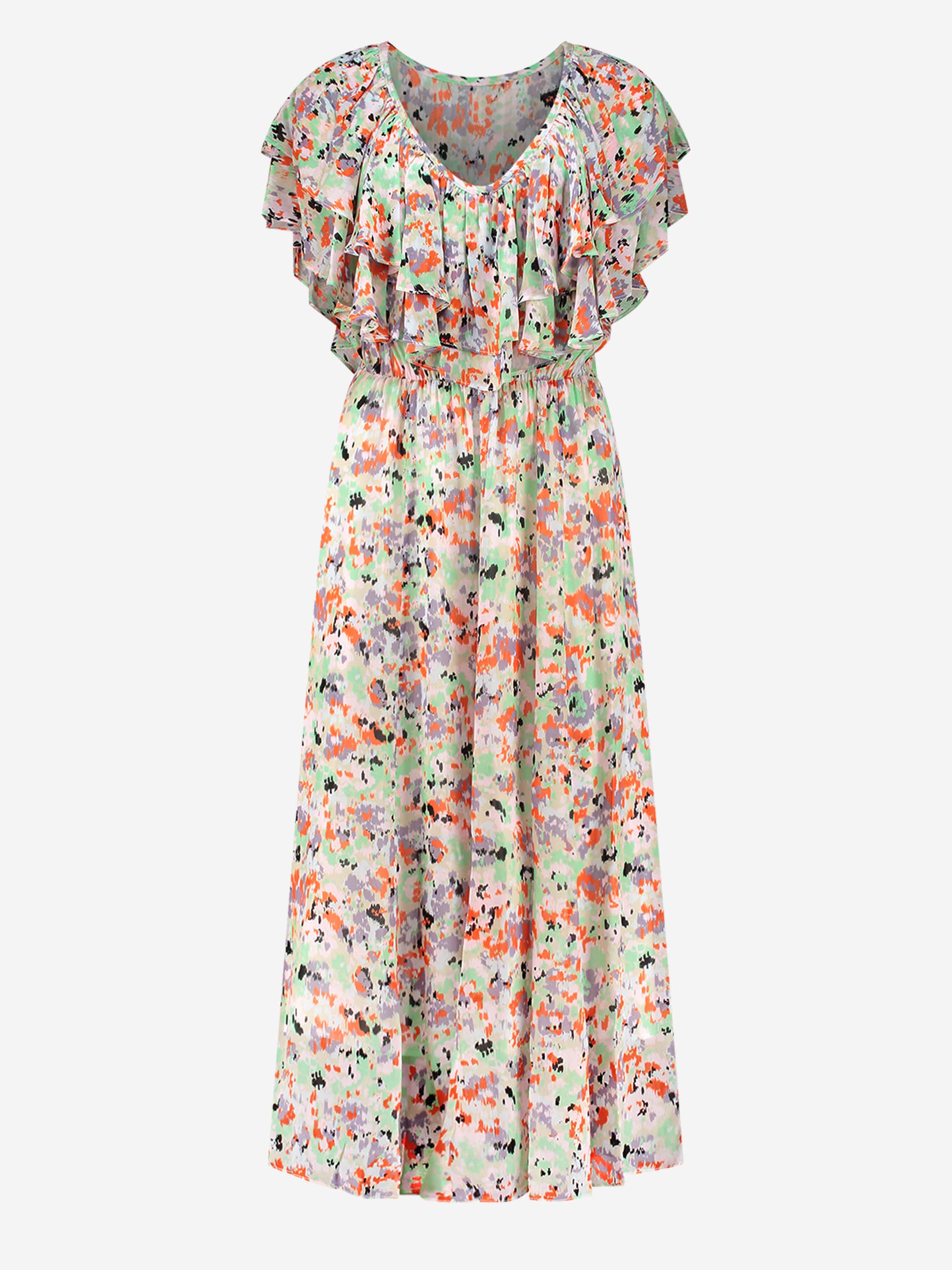  Bloemenprint maxi-jurk met elastische tailleband 
