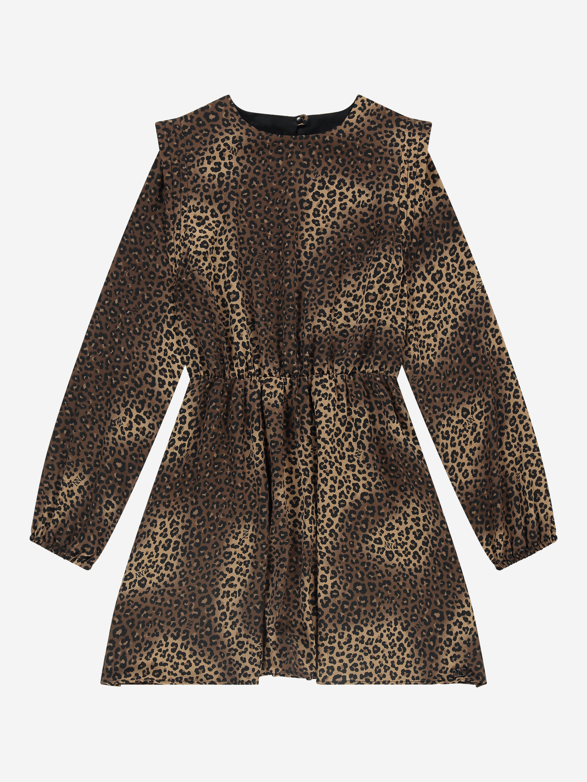 A-line dress with leopard print and balloon sleeves