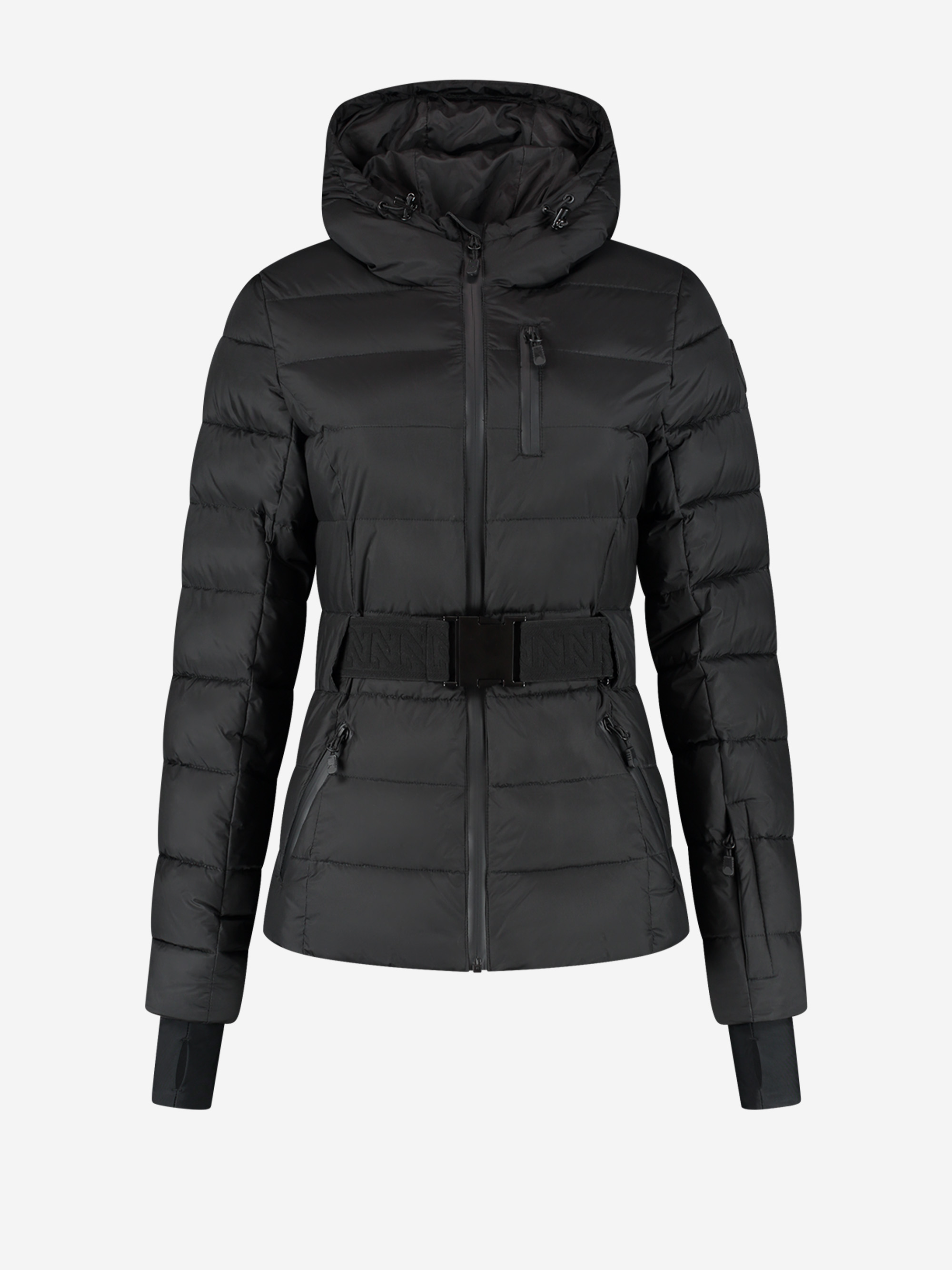 Ski jacket with hood and elastic belt 